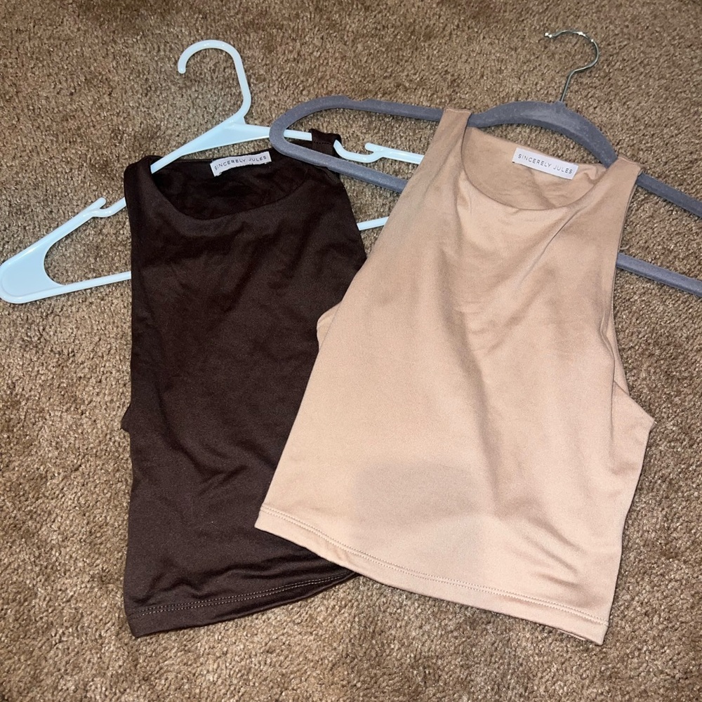 Tight brown and khaki halter tops